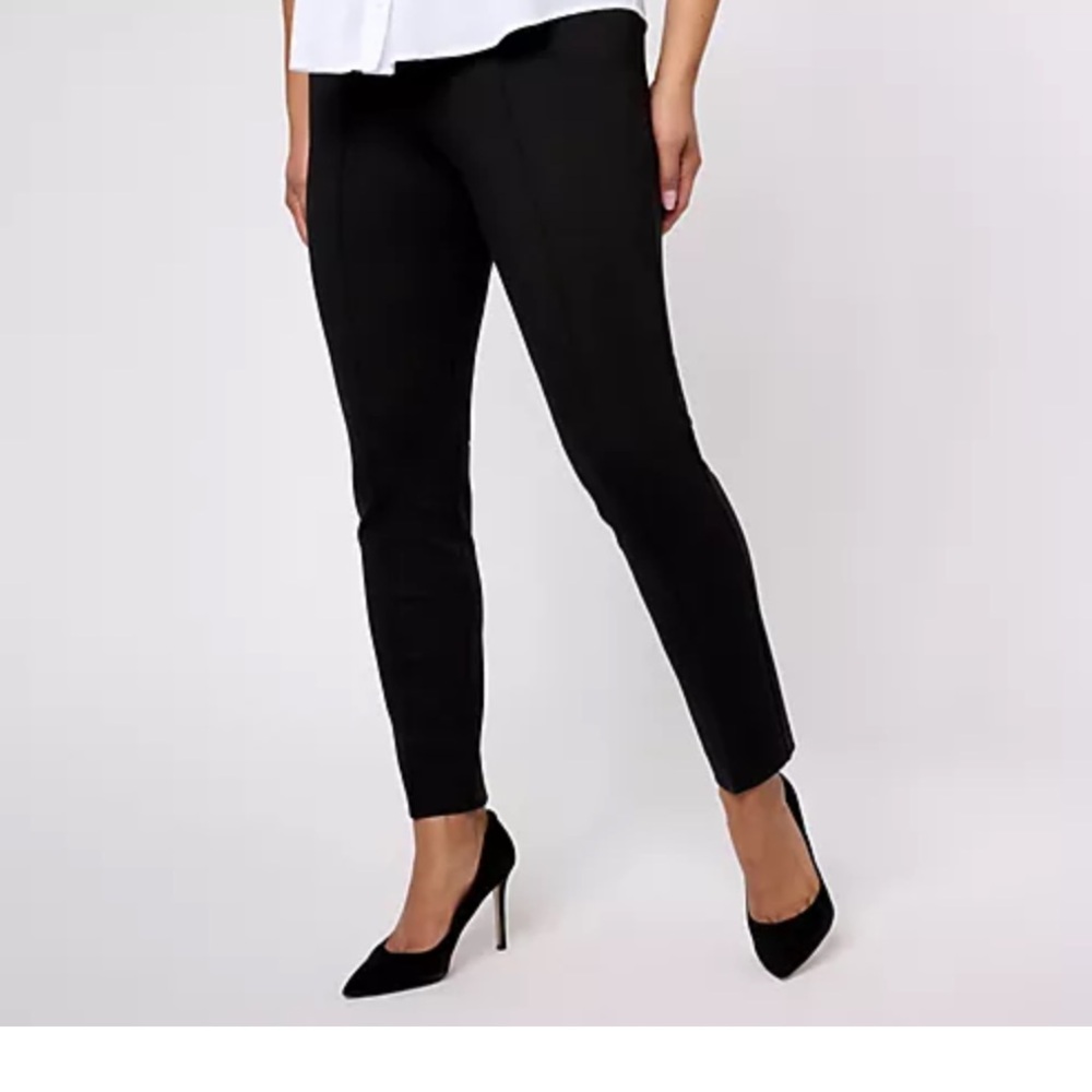 NWT! Susan Graver Zip Front Slim Leg Ankle Pants “Ponte” black size XS (2-4) QVC